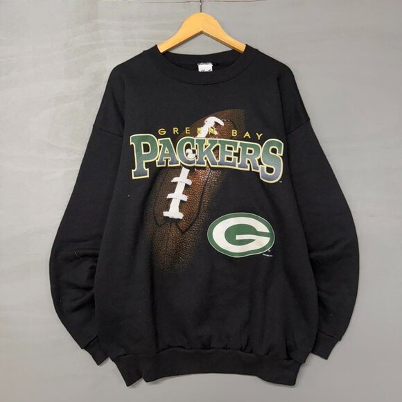Vintage Green‎ Bay Packers 90s Black NFL Rare Black Sweatshirt Size 2XL